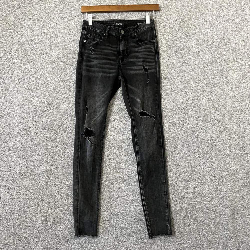 Vigoss Women's Size 25x29 Black Ace Skinny High Rise Distressed Denim Jeans